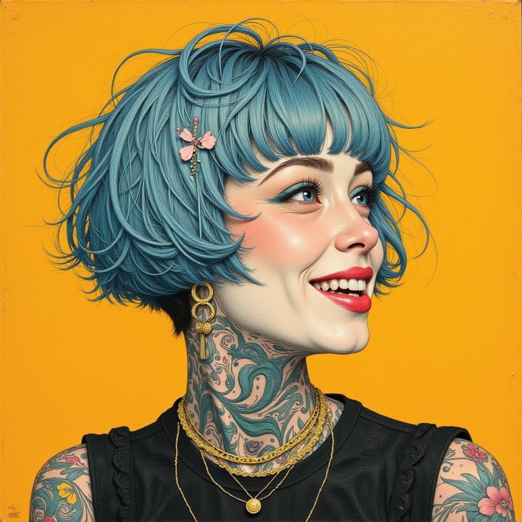 Punk Prayer with Asymmetric Haircut and Amber Accents