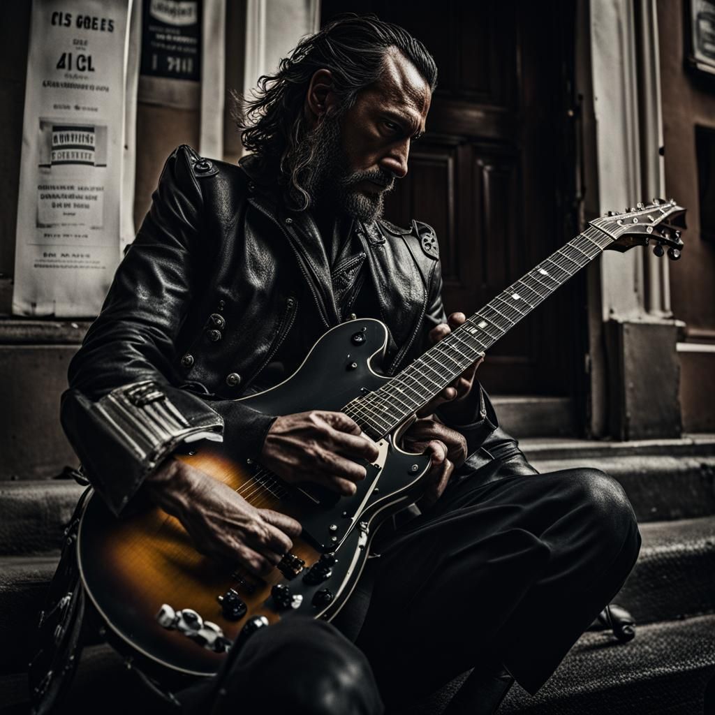 Drunk Knight Stumbles with Guitar: Photo Portrait