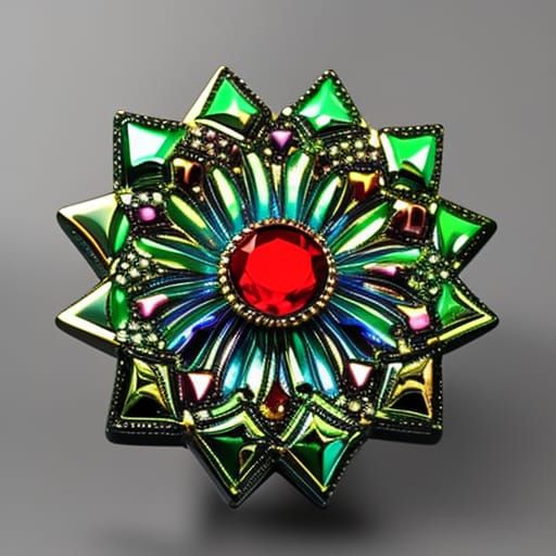 Psychedelic Gem Brooch Explosion in Hyper-Realism