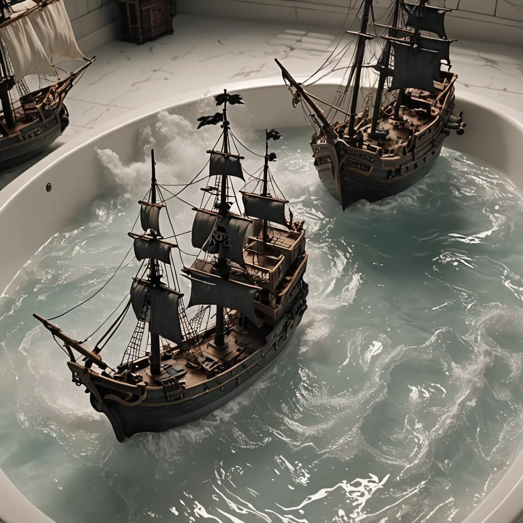 Pirate Ships Clash in Bathtub: Photorealistic Video