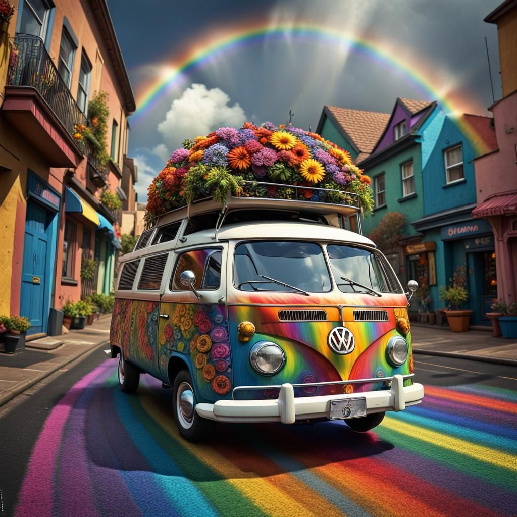 Funky VW Van on Rainbow Road in HDR