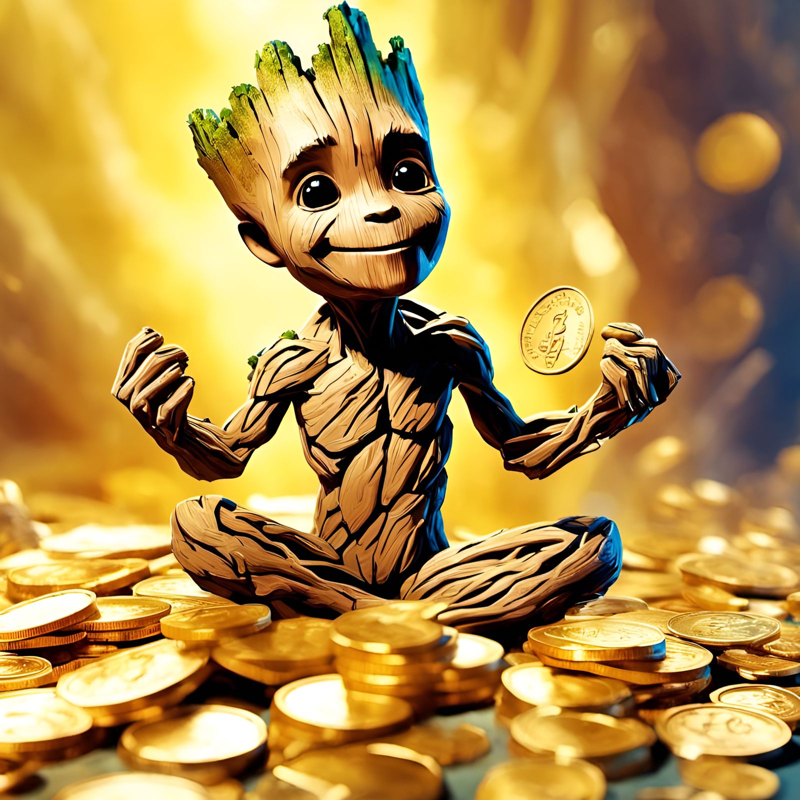 Groot's Golden Treasure: A Digital Portrait