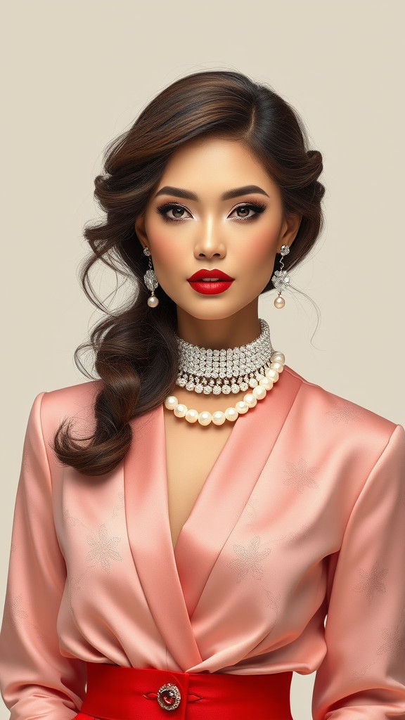 Elegant Woman in Pink and Red Attire