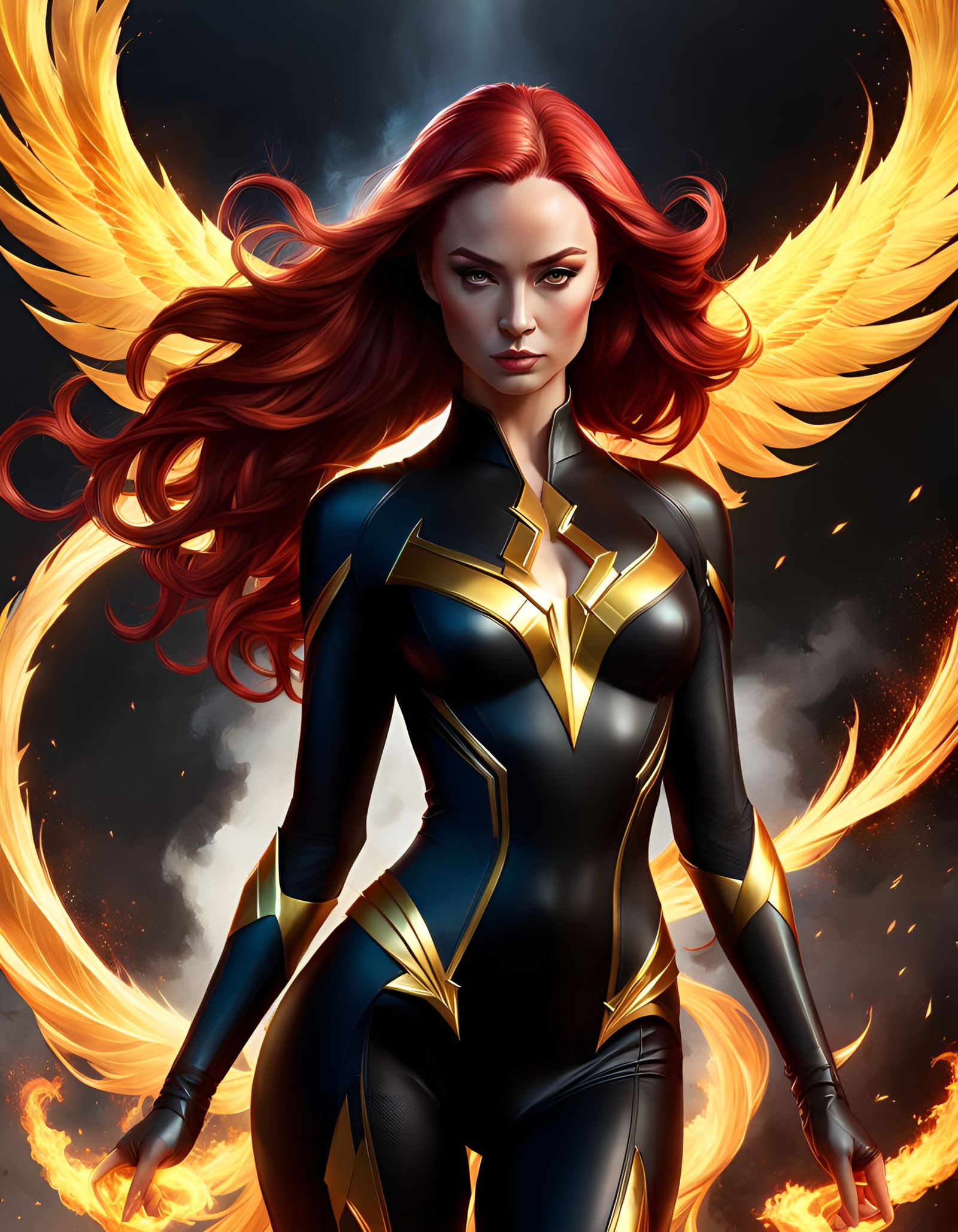 Dark Phoenix Superhero Portrait in Digital Art Style