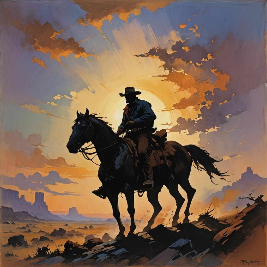 Abstract Cowboy Silhouette at Sunset
