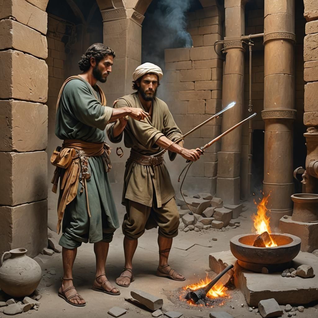 Alhazen Demonstrates Blowpipe at Ancient Furnace