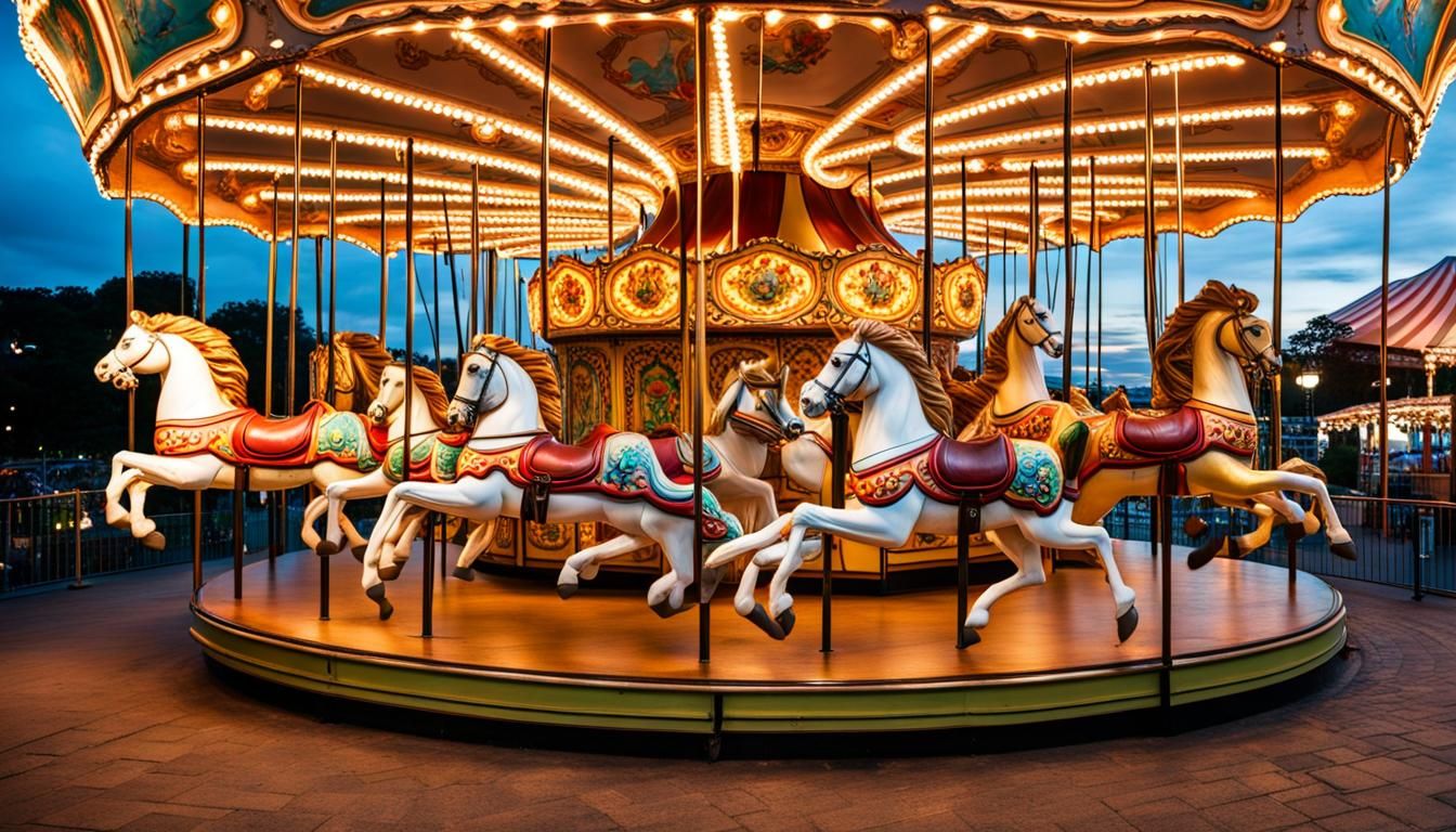 Beautiful Carousel in a Lively Amusement Park