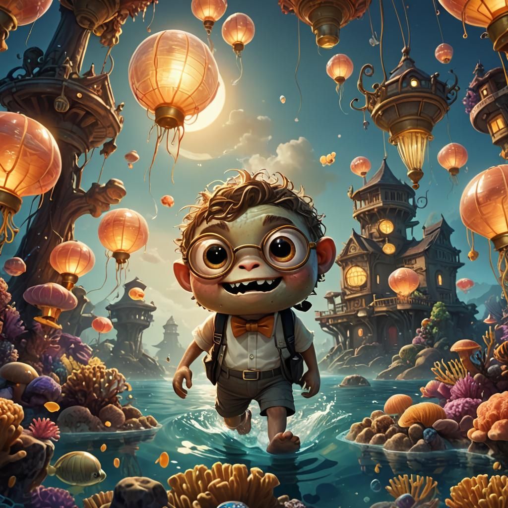 Kid Monster's First Day: Oceanic Fantasy Art