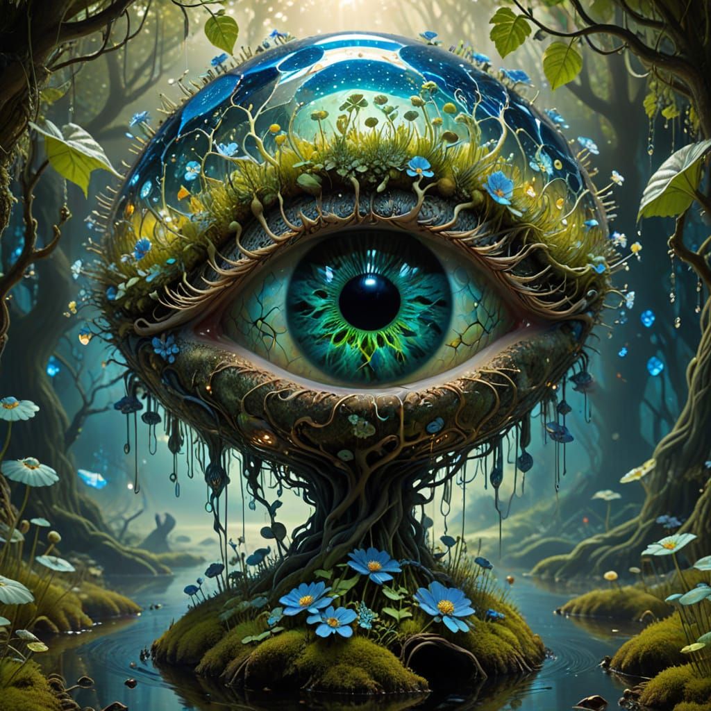 Surreal Dreamscape within a Glowing Geode Eye