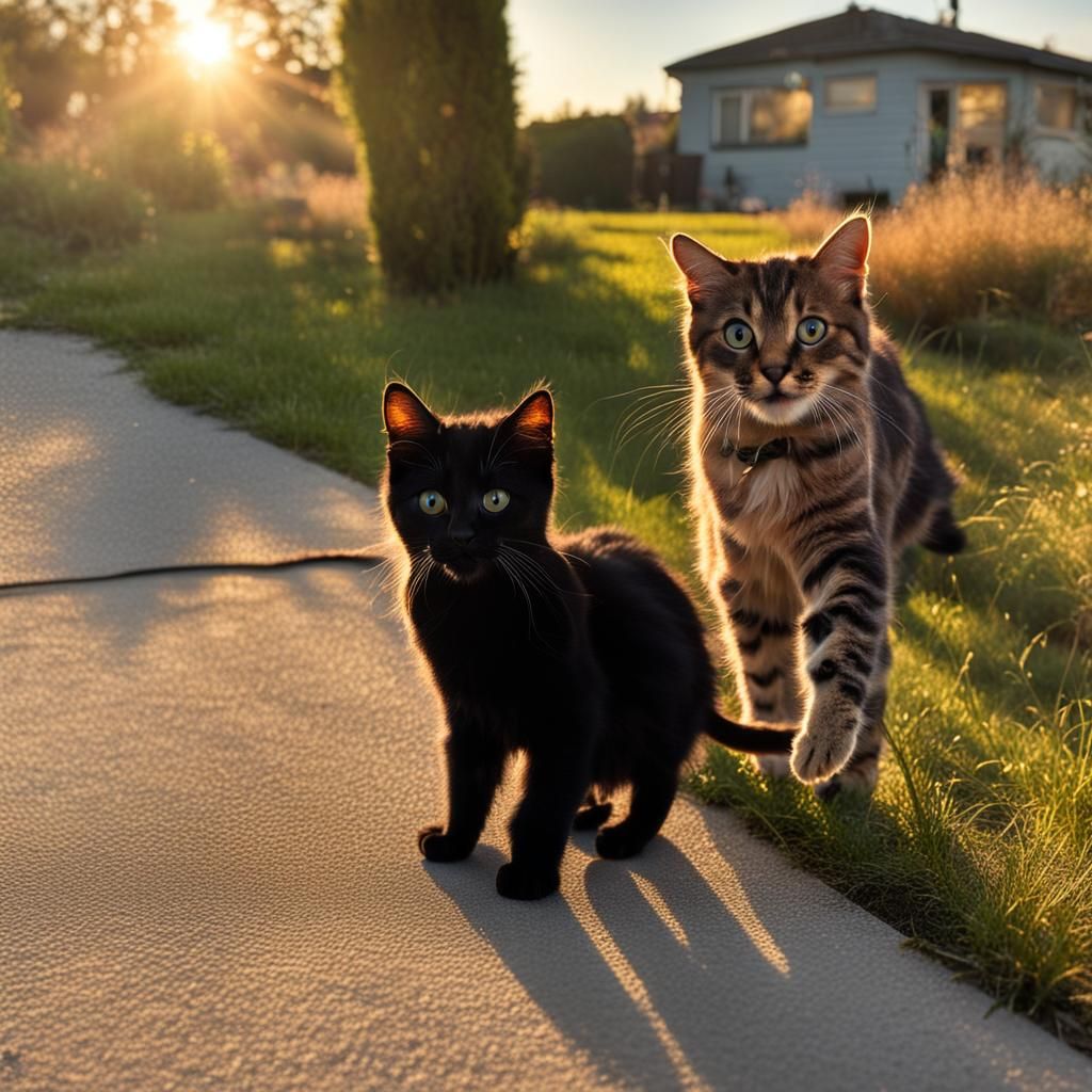 Black Cat Ready to Leap in Golden Hour
