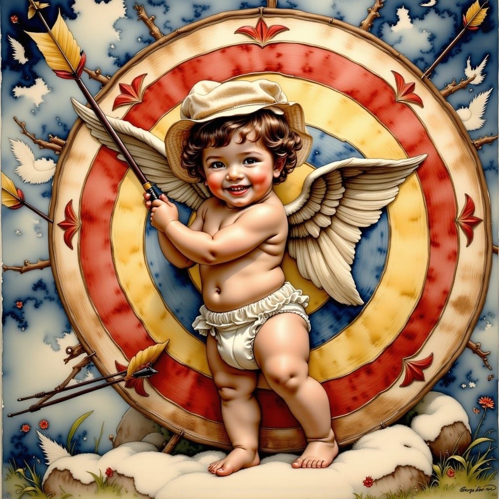 Cupid playing darts