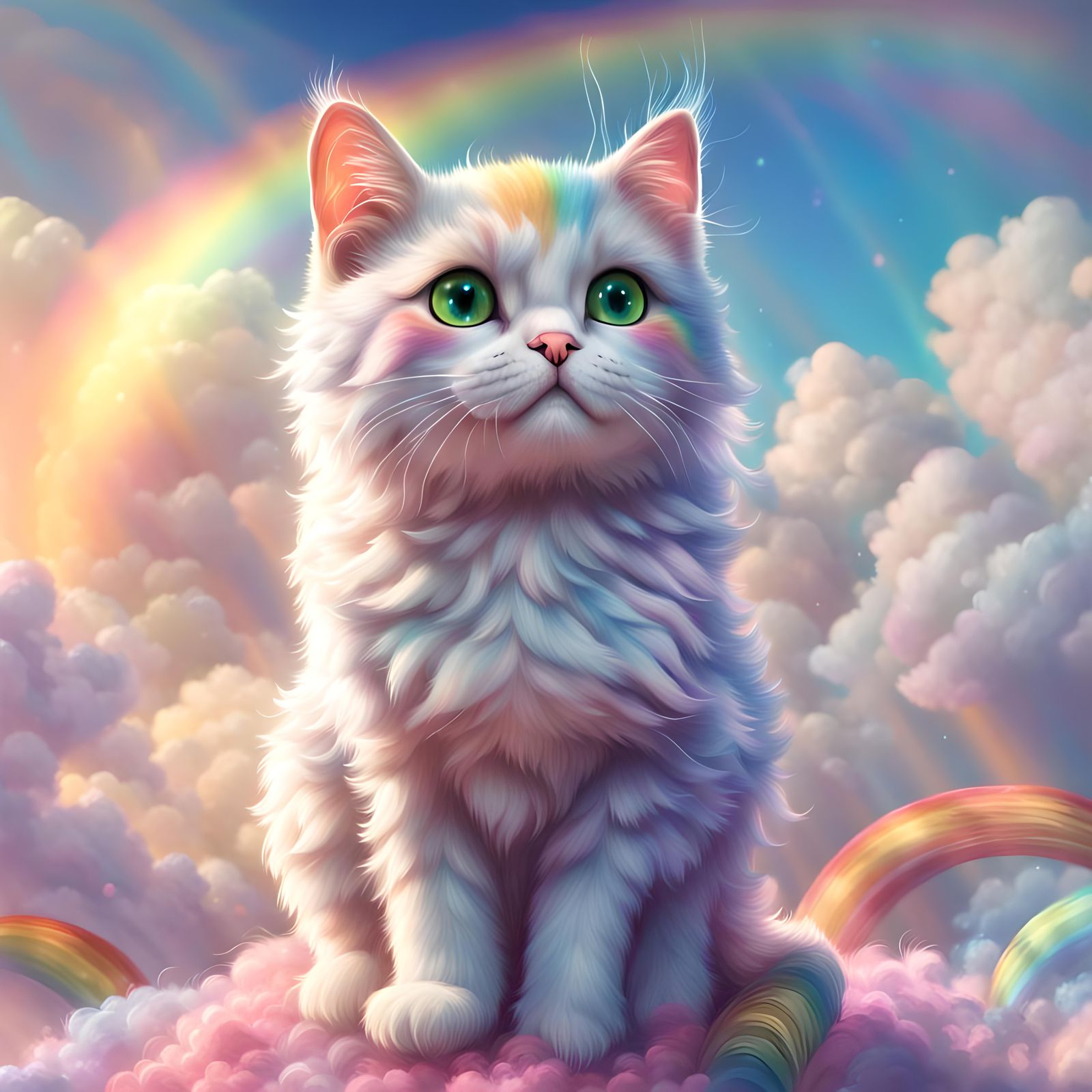 Glittery Cat in Rainbow Cloud Wonderland