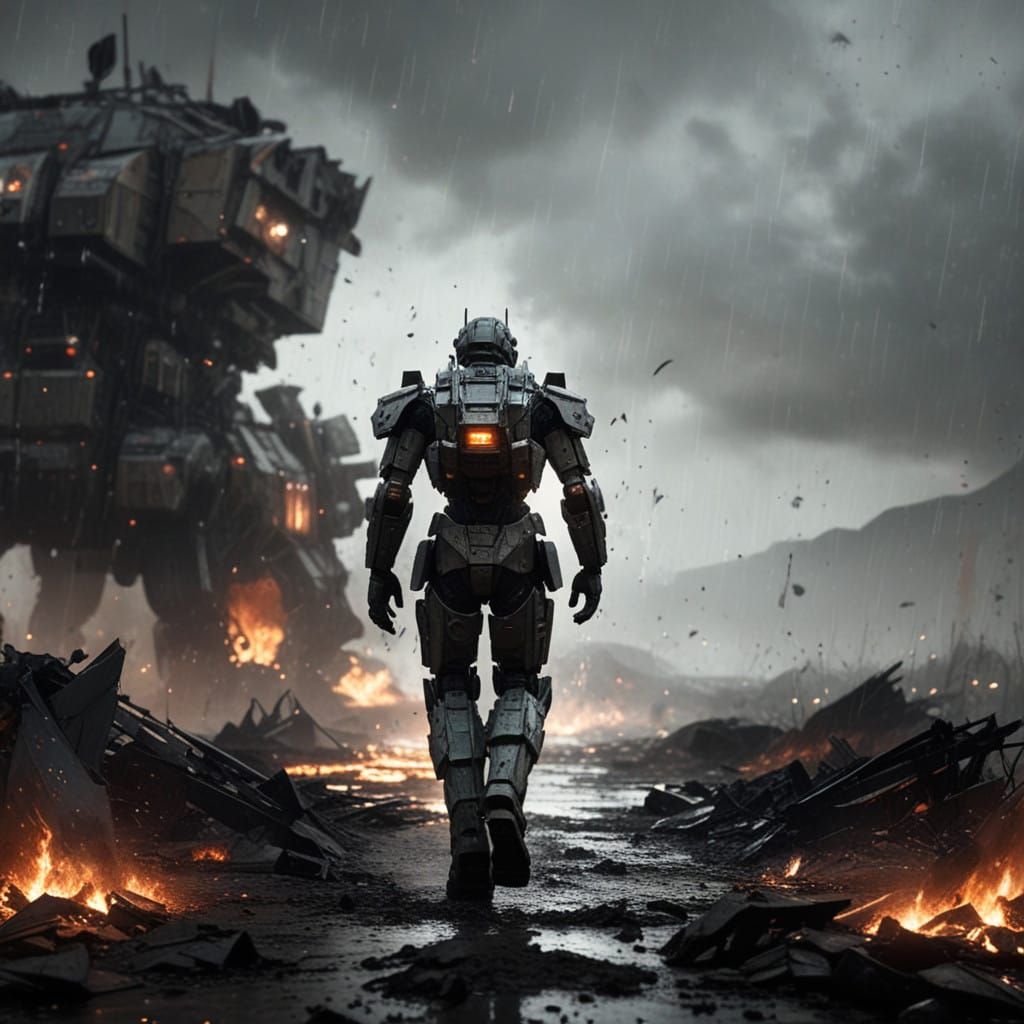 Epic Mech Exits a Desolate Battlefield