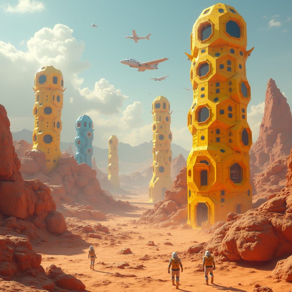 Mars City of the Future with Origami Papercraft Style