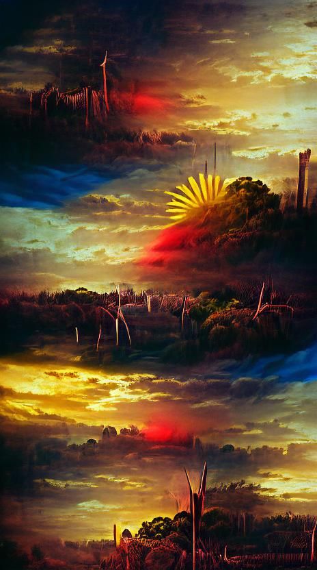 Paraguay sunset Gustave Dore hyperrealism colourful beautiful Behance HD Kodak Ektar parallax impasto glowing neon devia...