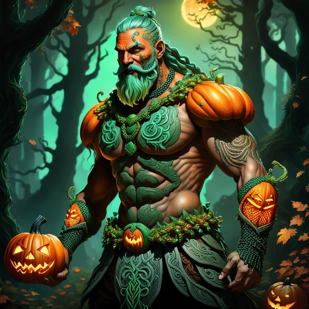 Druid in Pumpkin Armor in Bioluminescent Forest