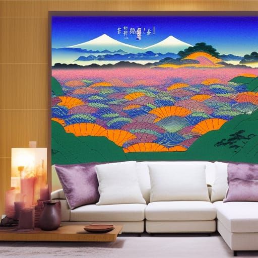 Psychedelic Flower Meadow in Ukiyo-e Style