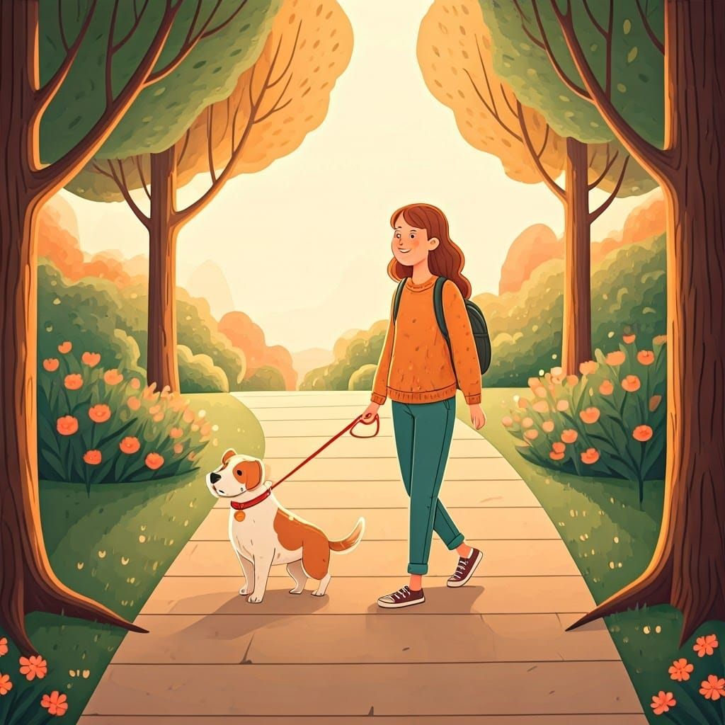 Playful Dog Leads Its Human on a Sunny Stroll
