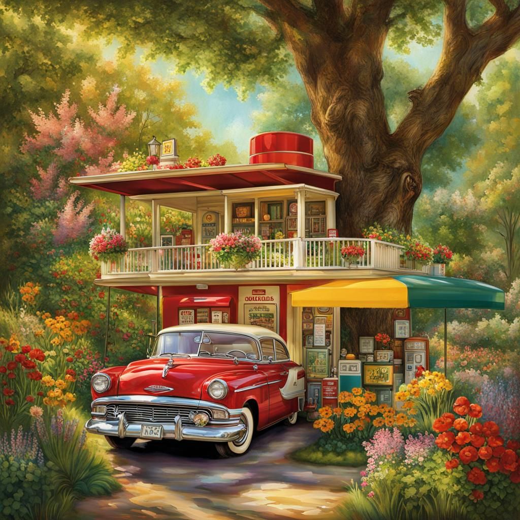 Family Picnic in Vibrant Garden as Detailed Matte Painting