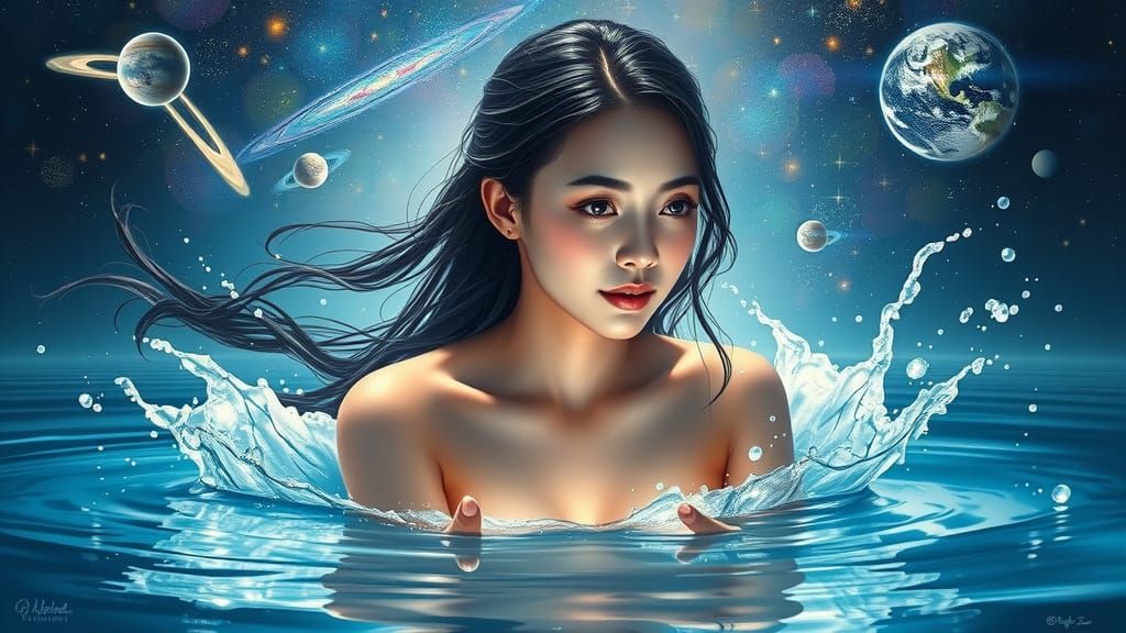 Celestial Water Empress in Cosmic Dreamscape
