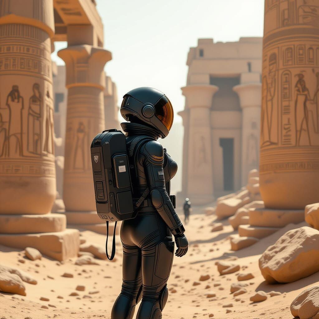 Astronaut Exploring Egyptian Ruins in Sci-Fi Style