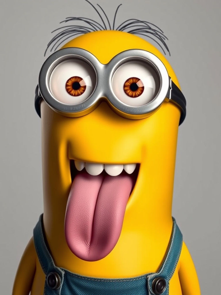 Portrait of a minion sticking his tongue out.