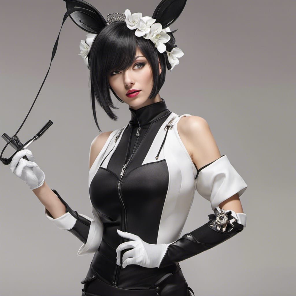 Woman in Bunny Costume Serving Drinks: Hyperrealistic Portra...