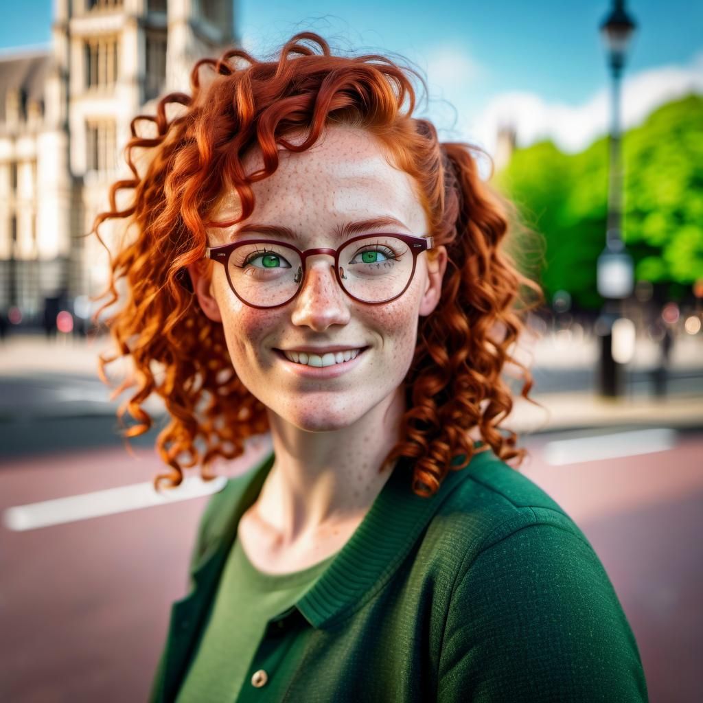 Smiling Red-Haired Girl Visits London in 8k