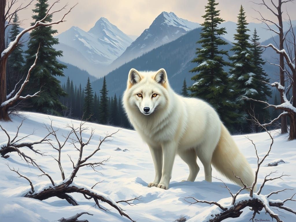 Majestic Arctic Fox in Winter Wonderland Landscape