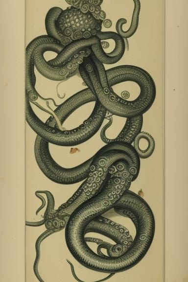 Victorian Botanical Illustration of Eggs, Tentacles, Leaves
