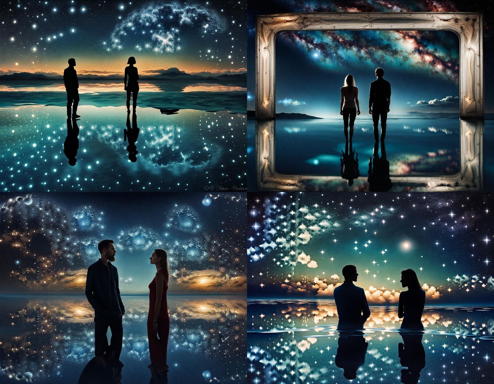 Reflections in Water. Eastern European man  and woman.