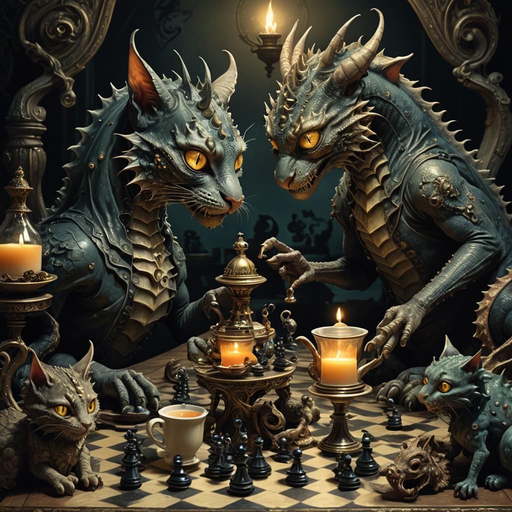 Fairy Cat and Dragon Cephalopod Play Chess