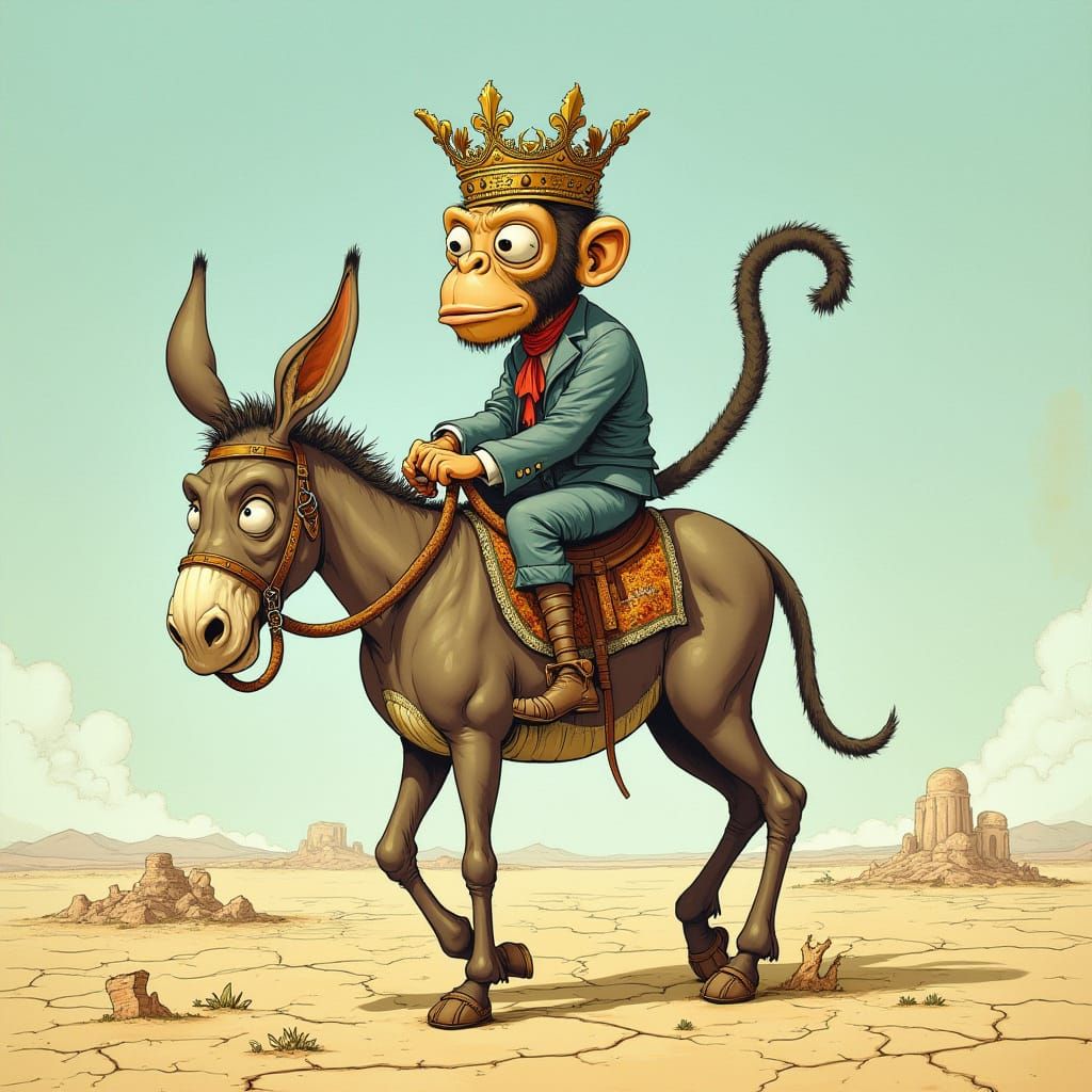 Surreal Satirical King on Cracked Desert Throne