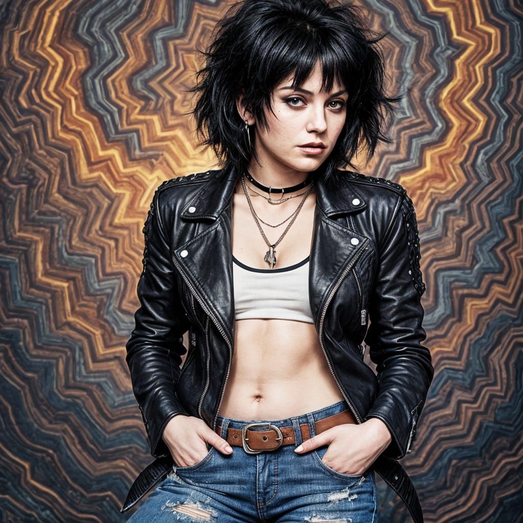 Rebel Rockstar in Neon-Lit Cityscape