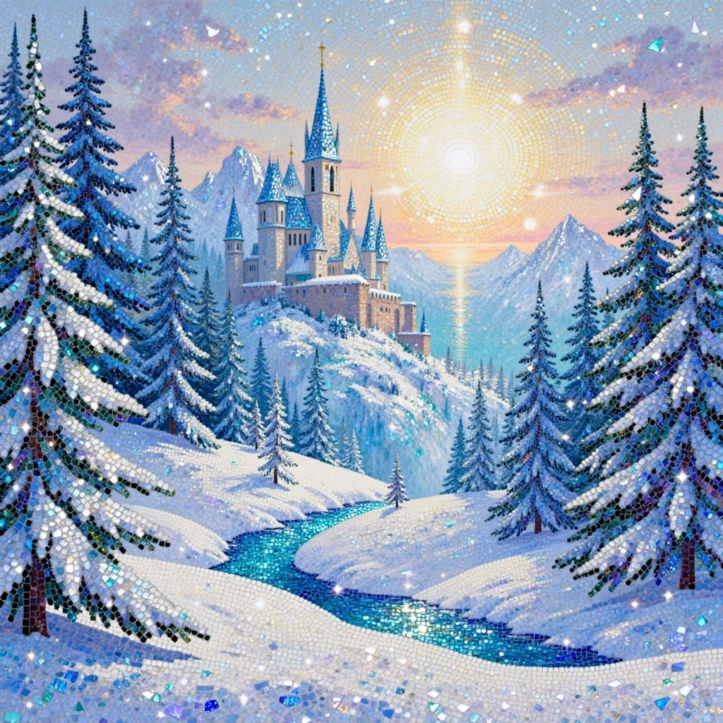 Diamond Painting Winter Ice Castle in Pastel Colors