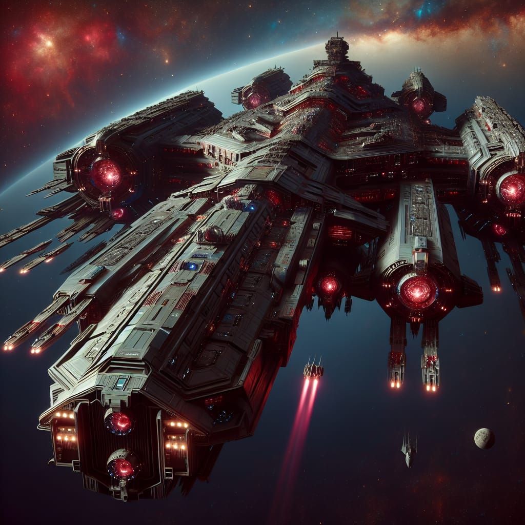 Colossal Red Spaceship Dominates Deep Space