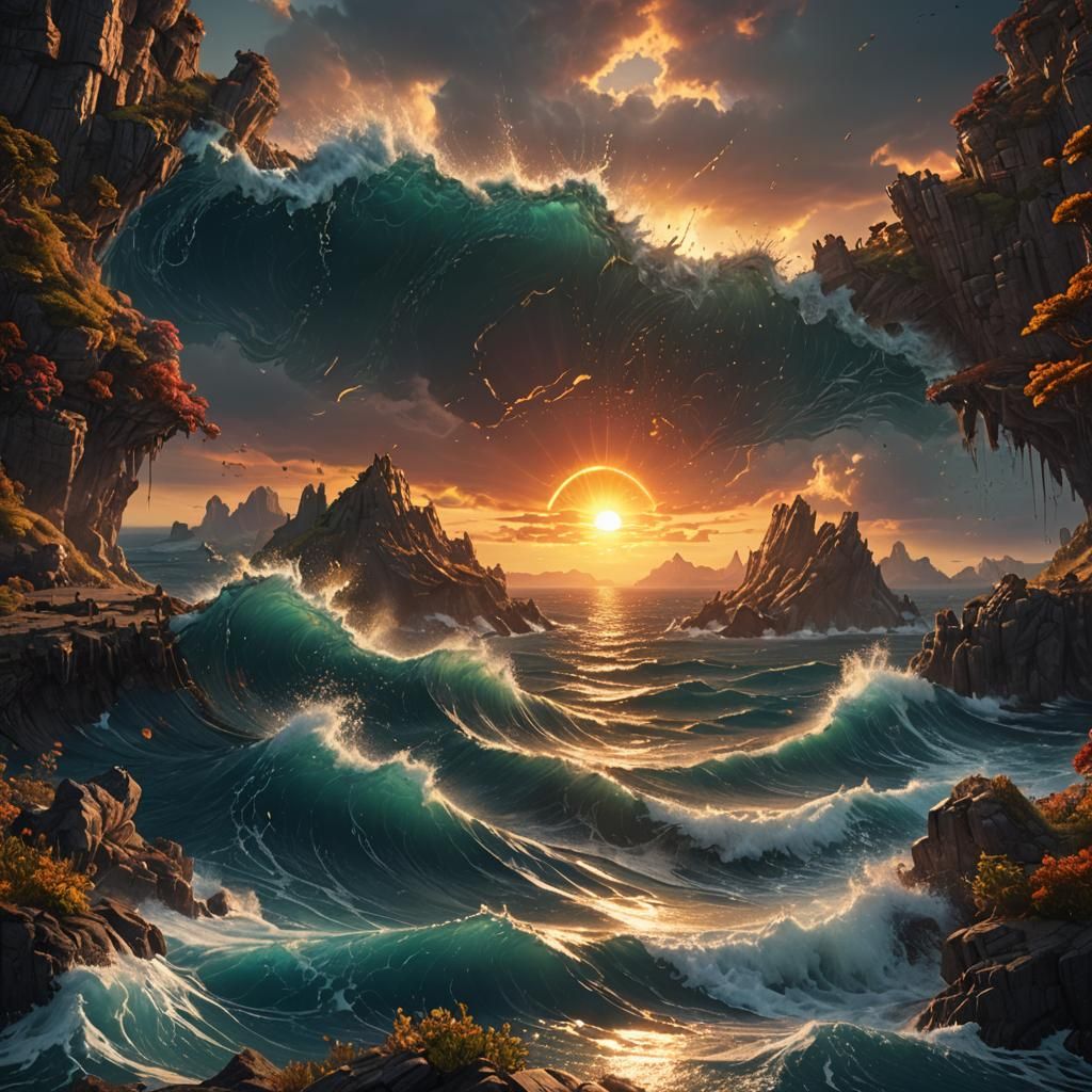 Sun Melting into Sea: Detailed Matte Painting