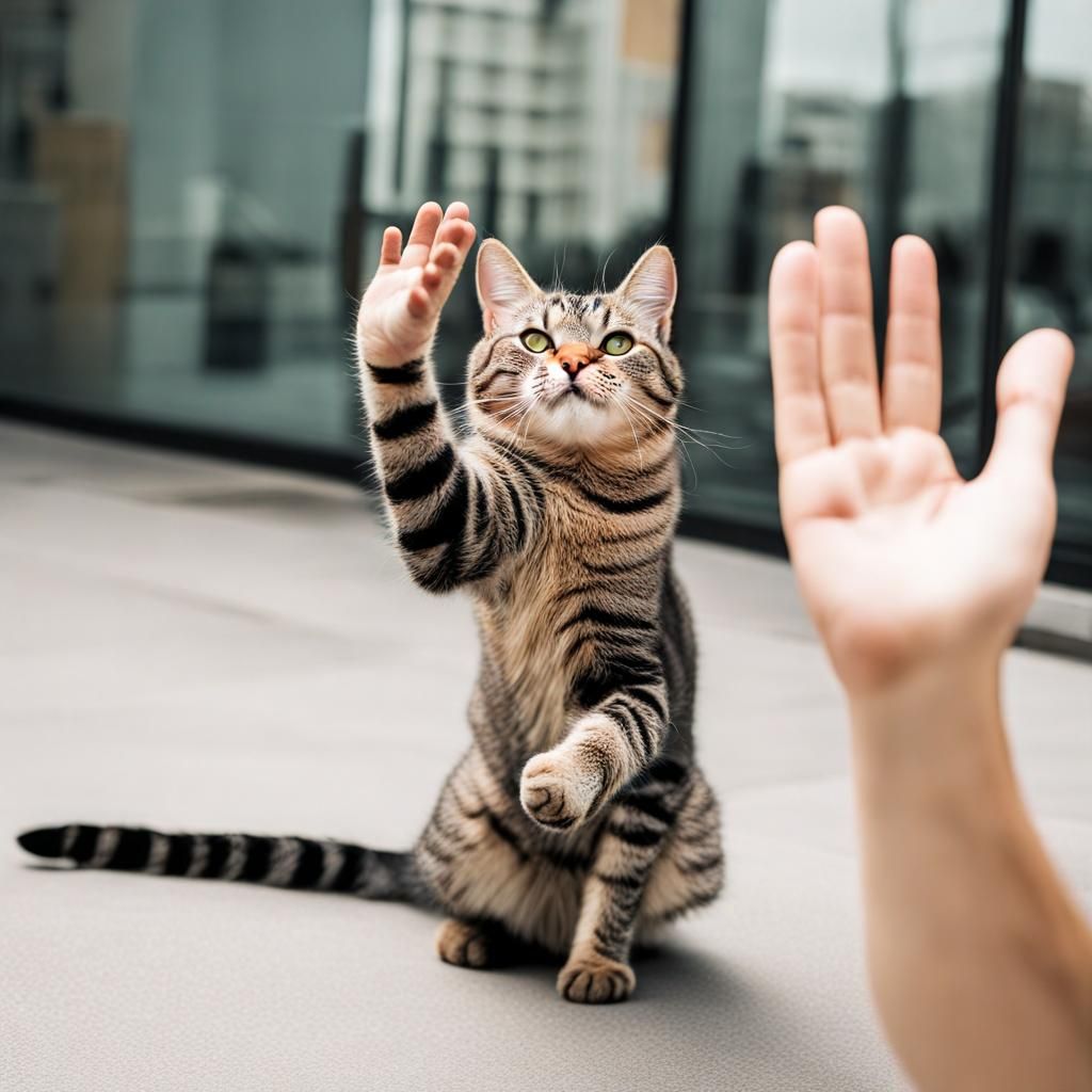 Cat High Five with Human Hand
