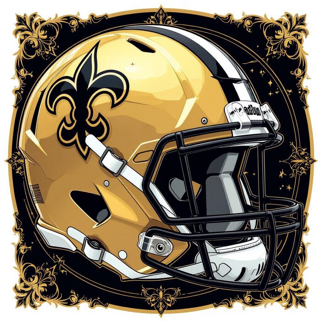 Black and Gold Helmet with Fleur-de-Lis in Digital Art Style