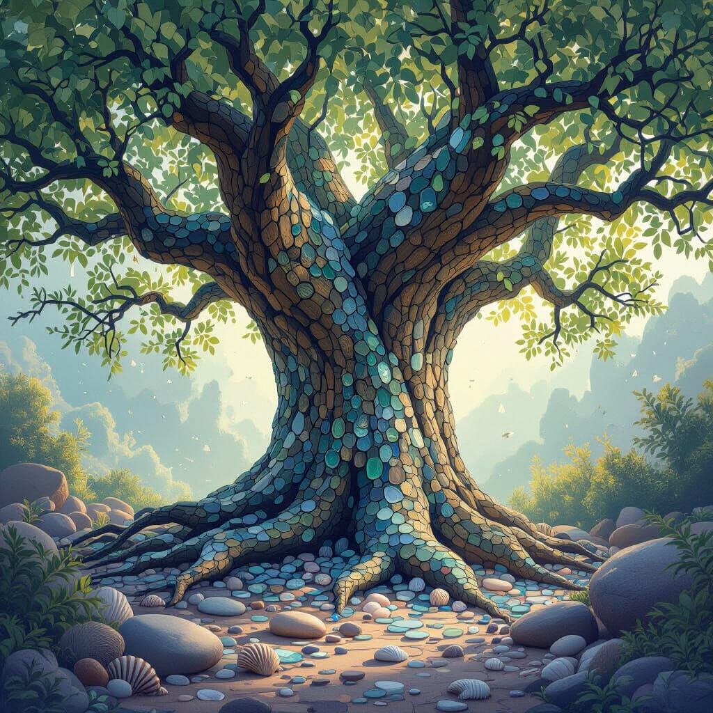 Ancient Sea Glass Tree With Translucent Leaves