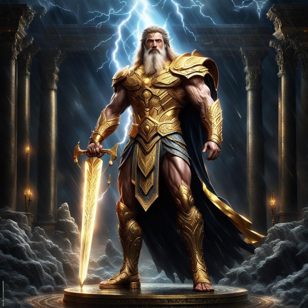 Zeus, God of Lightning, in Golden Armor