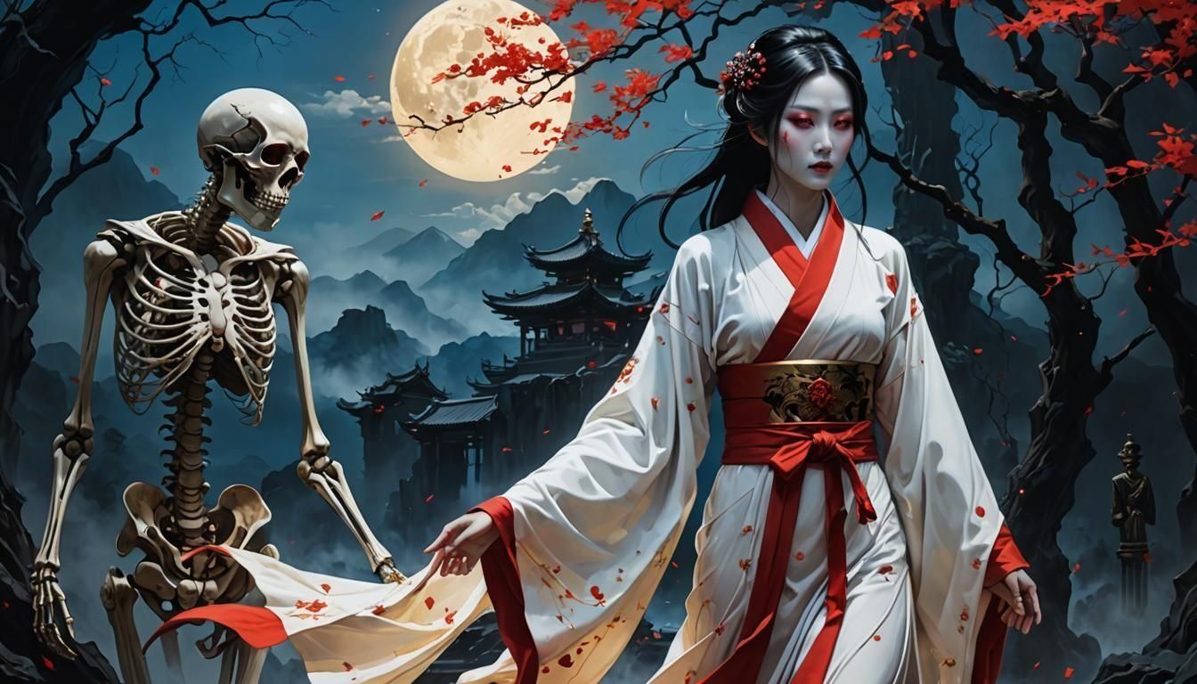 Yuki Onna and Tang Monk: Surreal 3D Art
