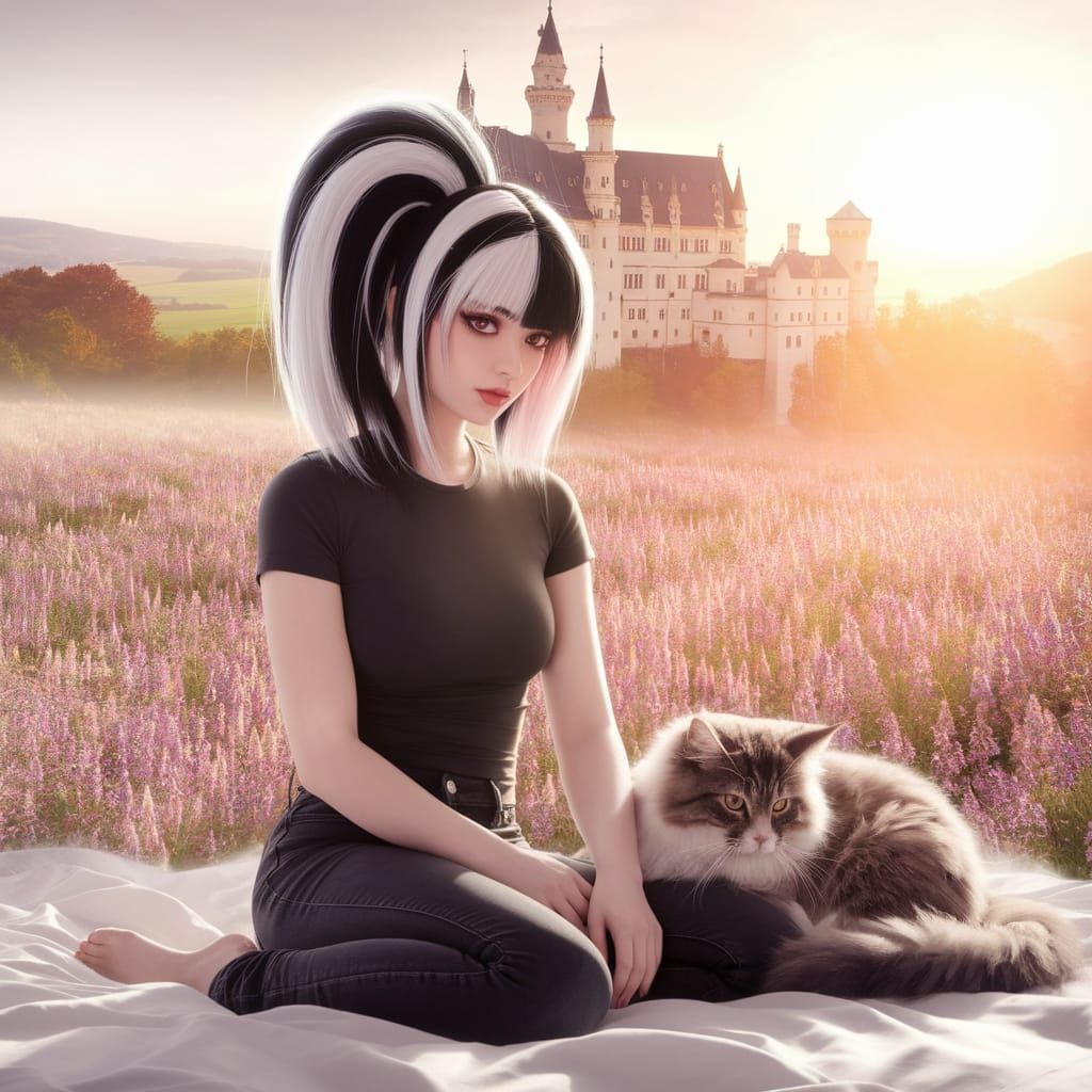 Ethereal EmoScene Girl in Dreamy Castle Landscape