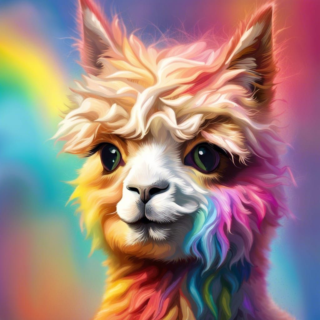 Rainbow Alpaca Kitten in Splash Art Style