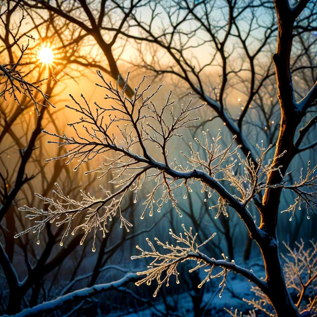 Glistening Ice Branches in Winter Wonderland