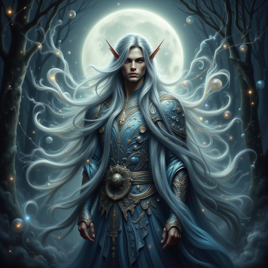 Ethereal Elven Prince in Moonlit Forest