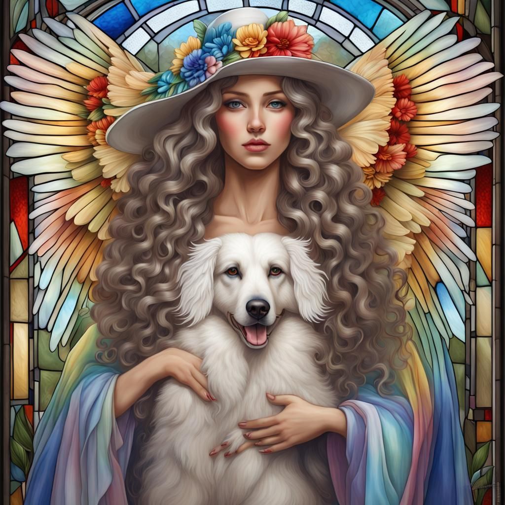 Photorealistic Lady with Stained Glass Wings