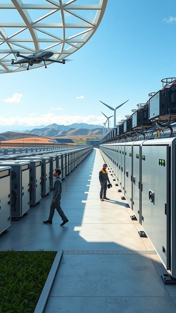Ultra-Modern Energy Storage Facility in Futuristic Landscape