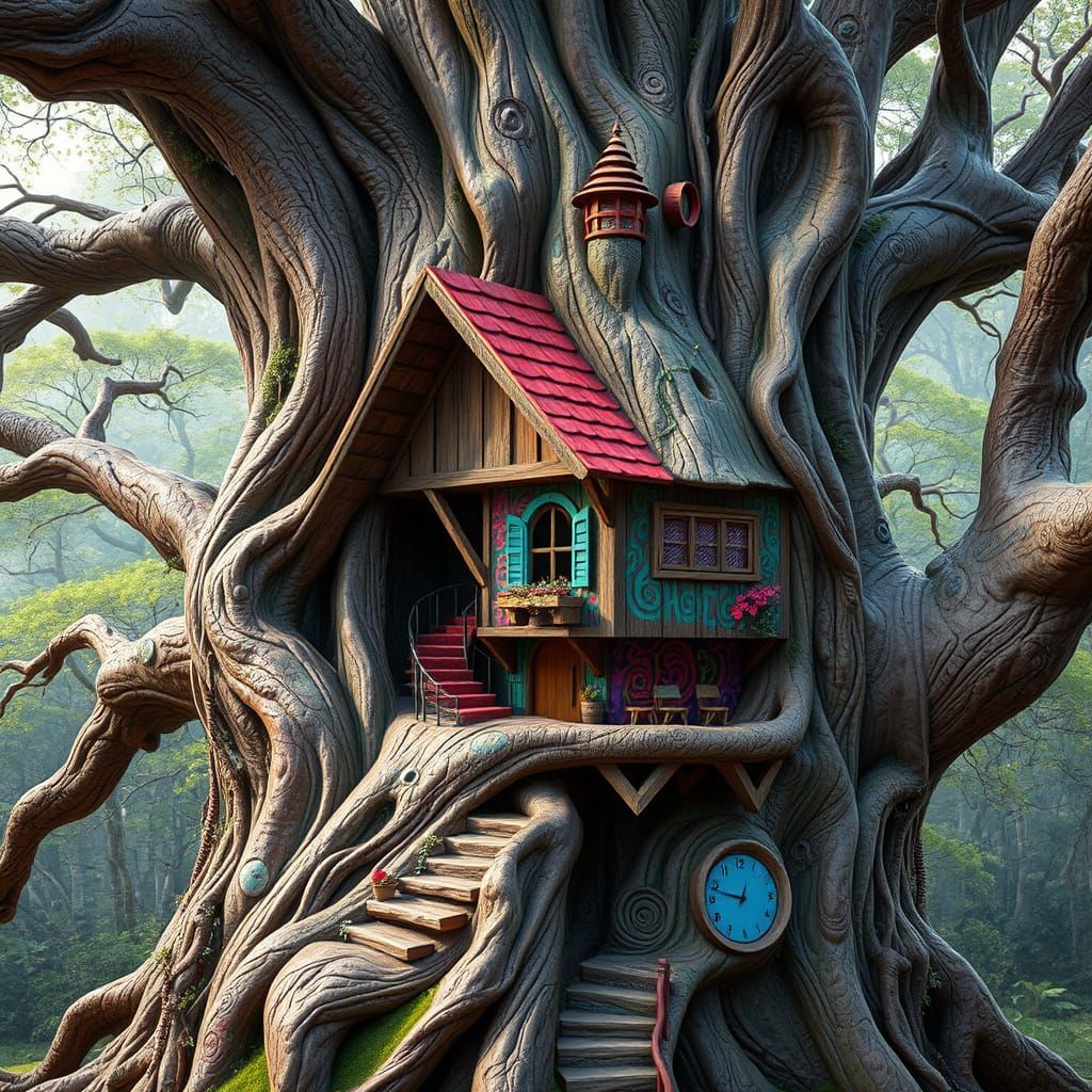 Whimsical Treehouse Enchanted Within Ancient Tree