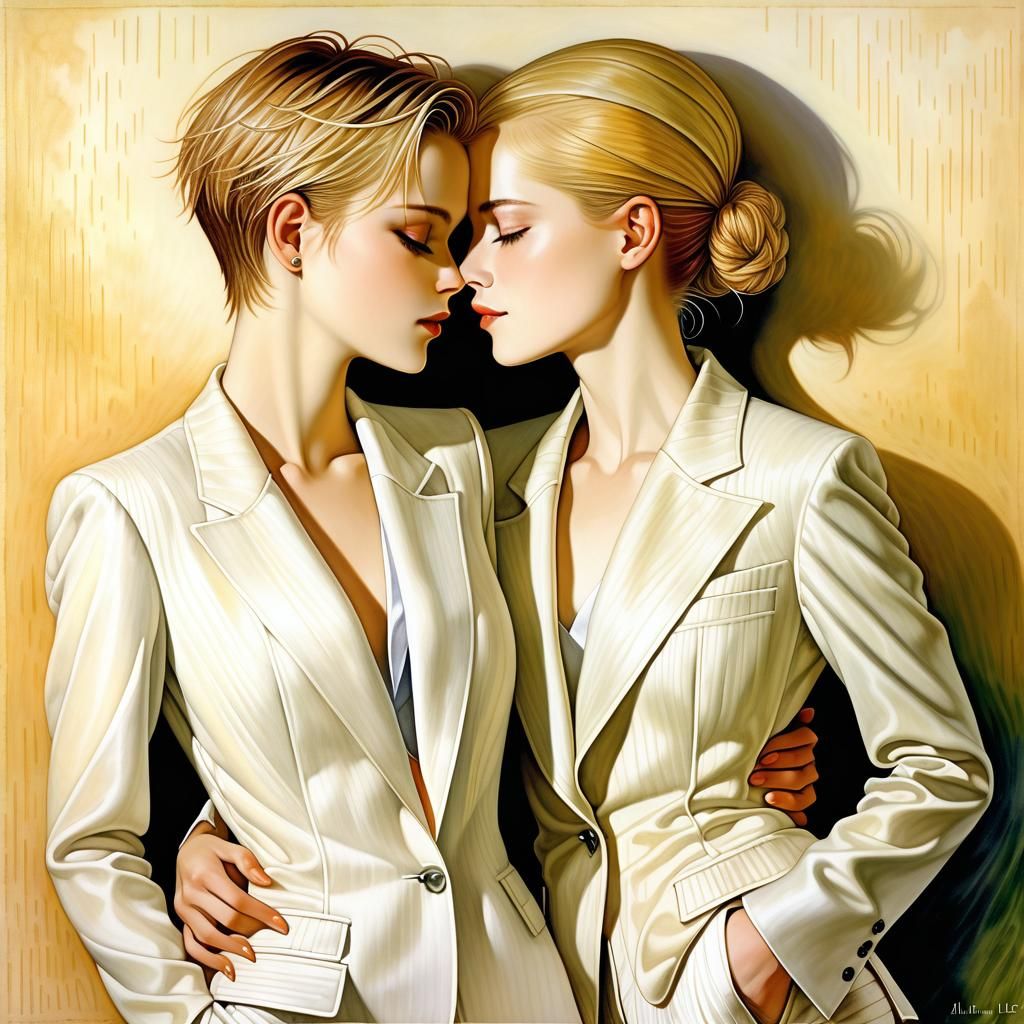 Intimate Lesbian Couple in Tonalist Style